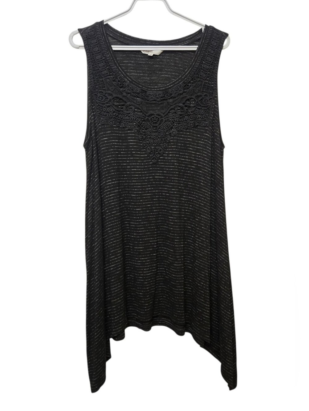 Cleo Black Crochet Yoke Long Tank Top Size XXL